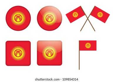 set of badges with flag of Kyrgyzstan vector illustration