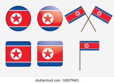 set of badges with flag of North Korea vector illustration