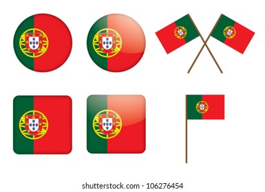 conjunto de insignias con bandera de Portugal ilustración vectorial