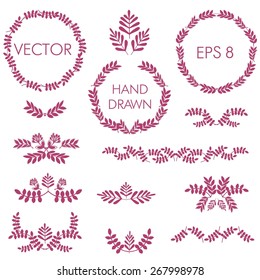 set of badges, floral elements, wreaths