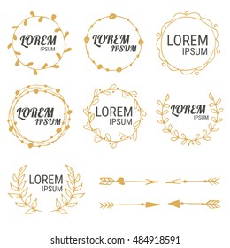 Set of badges, floral elements, wreaths and laurels.Set of symmetrical floral graphic design elements.