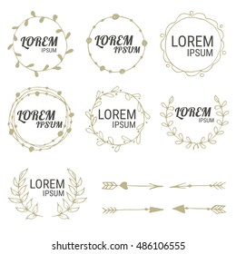 Set of badges, floral elements, wreaths and laurels.Set of symmetrical floral graphic design elements.