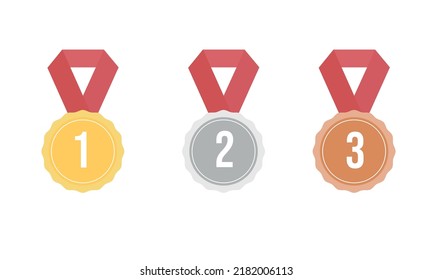 Set of badges with gold, silver, bronze ribbons. Vector illustration