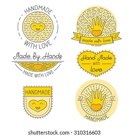 Set of badges, labels, design elements and templates in trendy linear style about handmade for logo design, illustrations or web
