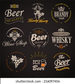 Set of badges and labels elements for alcohol drinks  - vector illustration.