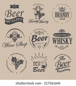 Set of badges and labels elements for alcohol drinks - vector illustration.