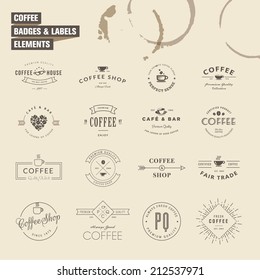 Set of badges and labels elements for coffee