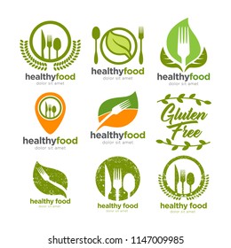 Set of badges and labels elements for organic food and drink. Vegan logo set.