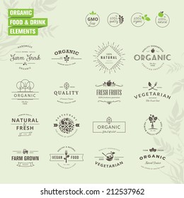 Set of badges and labels elements for organic food and drink