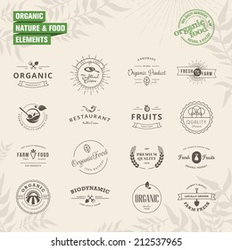 Set of badges and labels elements for organic nature and food 