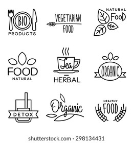 Set of badges and labels elements for organic food and drink