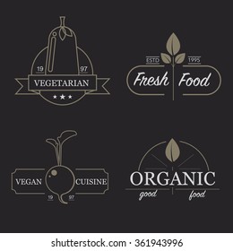 Set of badges and labels elements for organic,vegetarian food and drink