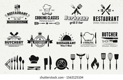 Set of badges and labels elements for restaurant