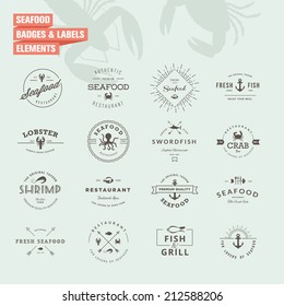 Set of badges and labels elements for seafood    