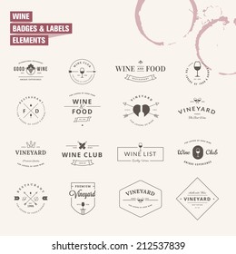 Set of badges and labels elements for wine