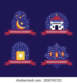 eine Reihe von Abzeichen oder Etiketten mit islamischen Nuancen für Ramadan-Feiern, Vektorgrafik-Design
