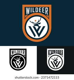 conjunto de insignias y etiquetas letra w y animal de ciervo