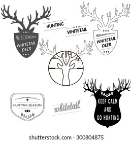 Set of badges labels logo design elements. Deer head. Collection of quality emblem templates for business. Premium retro vintage symbols. Vector illustration. Hunting concept.