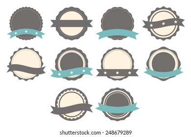 Set of badges, labels and logo template with ribbons. Collection of design elements. Vector illustration