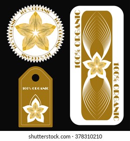Set of badges and labels and stickers Texture style design. 100% pure organic product, bio, natural, certified, premium quality, eco friendly. Water-colour drawing, watercolour