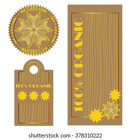 Set of badges and labels and stickers Texture style design. 100% pure organic product, bio, natural, certified, premium quality, eco friendly. Water-colour drawing, watercolour