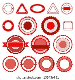 Set of badges, labels and stickers without text. In red color.