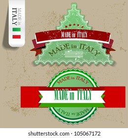 Juego de insignias, etiquetas, etiquetas "fabricadas en Italia". Ilustración vectorial. Grunar el sello con el texto