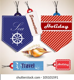Set of  Badges, Labels, Tags with shells and place for text. Retro vintage style.