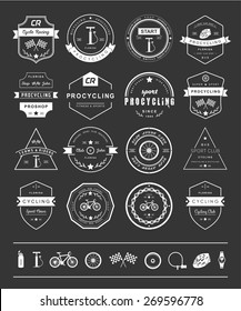 Set of badges and logos cycling. Symbols and emblems pro bike shop and equipment, cycling club and repair shops.