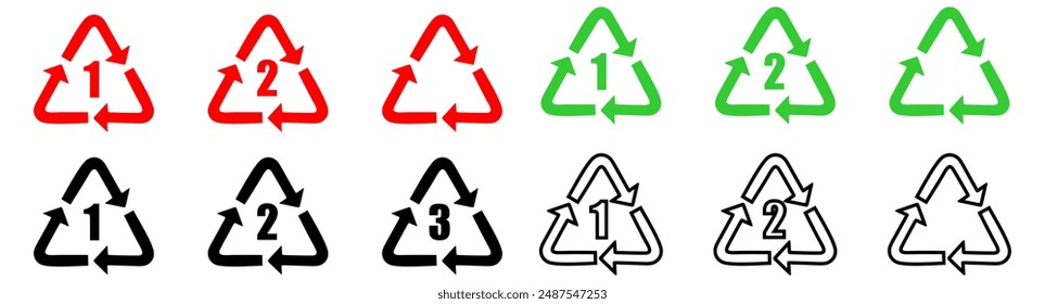 Set of badges for marking plastic. Industrial marking of plastic products. Code system signs for plastic recycling. Vector elements
