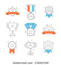 Set of badges, medals and achievement elements. Emblems for winner.