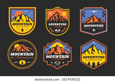 Set of badges mountain logos. Patch design vintage outdoor camping.