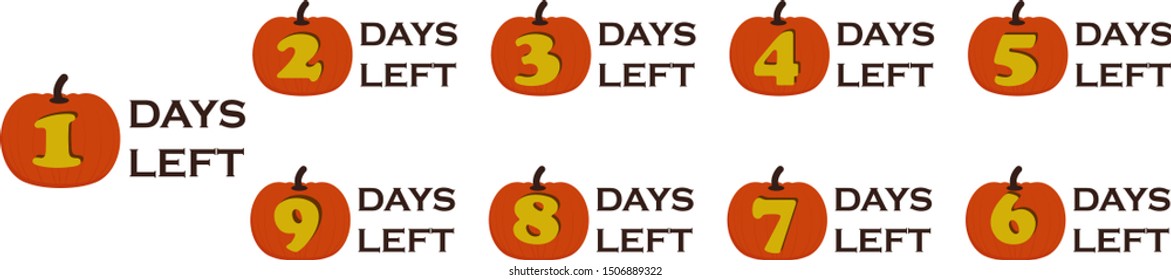 Set of badges with number of days left for sale or other event banners or stickers. halloween days left badges