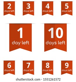 Set of badges with number of days left sign, number days left countdown vector illustration template, ready use for banners, landing page, template, ui, web, mobile app, poster, flyer, stickers.