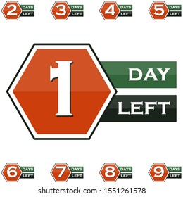 Set of badges with number of days left sign, number days left countdown vector illustration template, ready use for banners, landing page, template, ui, web, mobile app, poster, flyer, stickers.