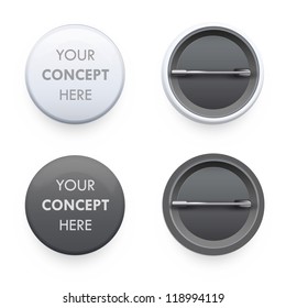 Premium Vector  Blank button badge white pinback badges pin button and  pinned back round metal buttons