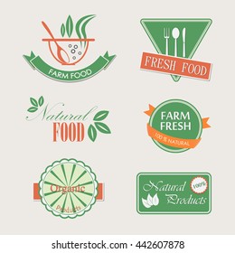 Set of badges for organic and natural products - vector illustration