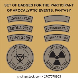 Set of badges for the participant
of apocalyptic events. Fantasy