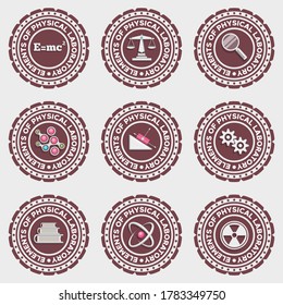 Un conjunto de insignias. Tema físico. Aislado sobre fondo blanco. Ilustración vectorial.