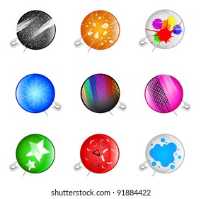 Set of badges with a pin and abstract drawing