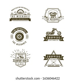Set Badges and Retro Motorcycle Logo