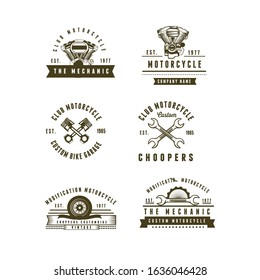 Set Badges and Retro Motorcycle Logo