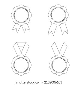 Set of badges with ribbons in line style. 