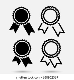 Set of badges with ribbons vector icons. Flat simple illustration with shadow isolated on gray background.
