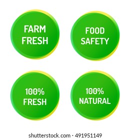 Set of badges, sticker, labels, icon, logo vector design, farm fresh, food safety, natural. Illustration on white background. Can be used for cafe, restaurant.