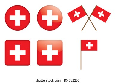 set of badges with Swiss flag vector illustration