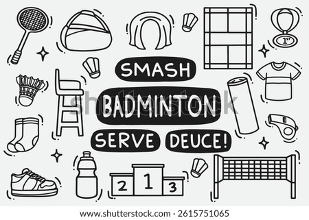 set of badminton doodle good for background, wallpaper, element design, icon, etc
