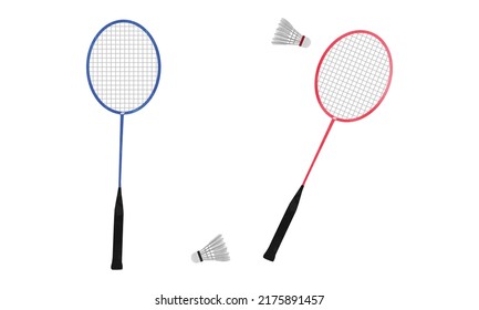 Set of badminton elements clipart. Badminton racket and shuttlecock watercolor style vector illustration isolated on white background. Badminton accessories cartoon hand drawn style flat vector design