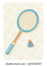 Set for badminton game, racket and shuttlecock
