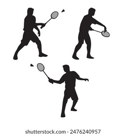 set of badminton player silhouette design. athlete sign and symbol.